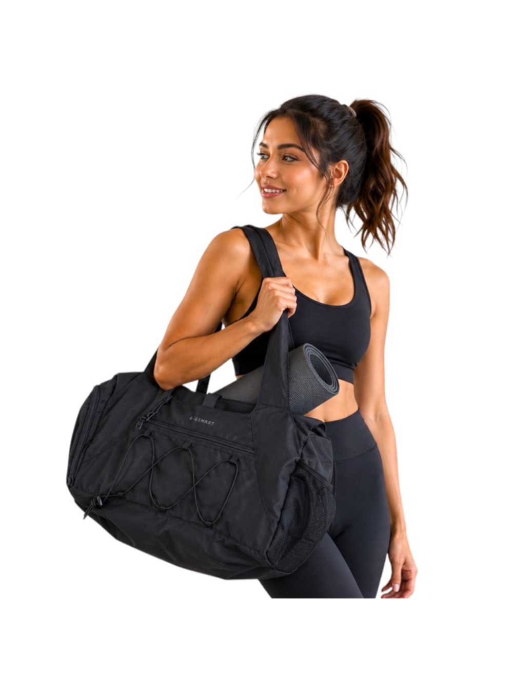 BAGSMART Yoga Gym Bag Black Sports Tote with Shoe Compartment & Wet Pocket Trave